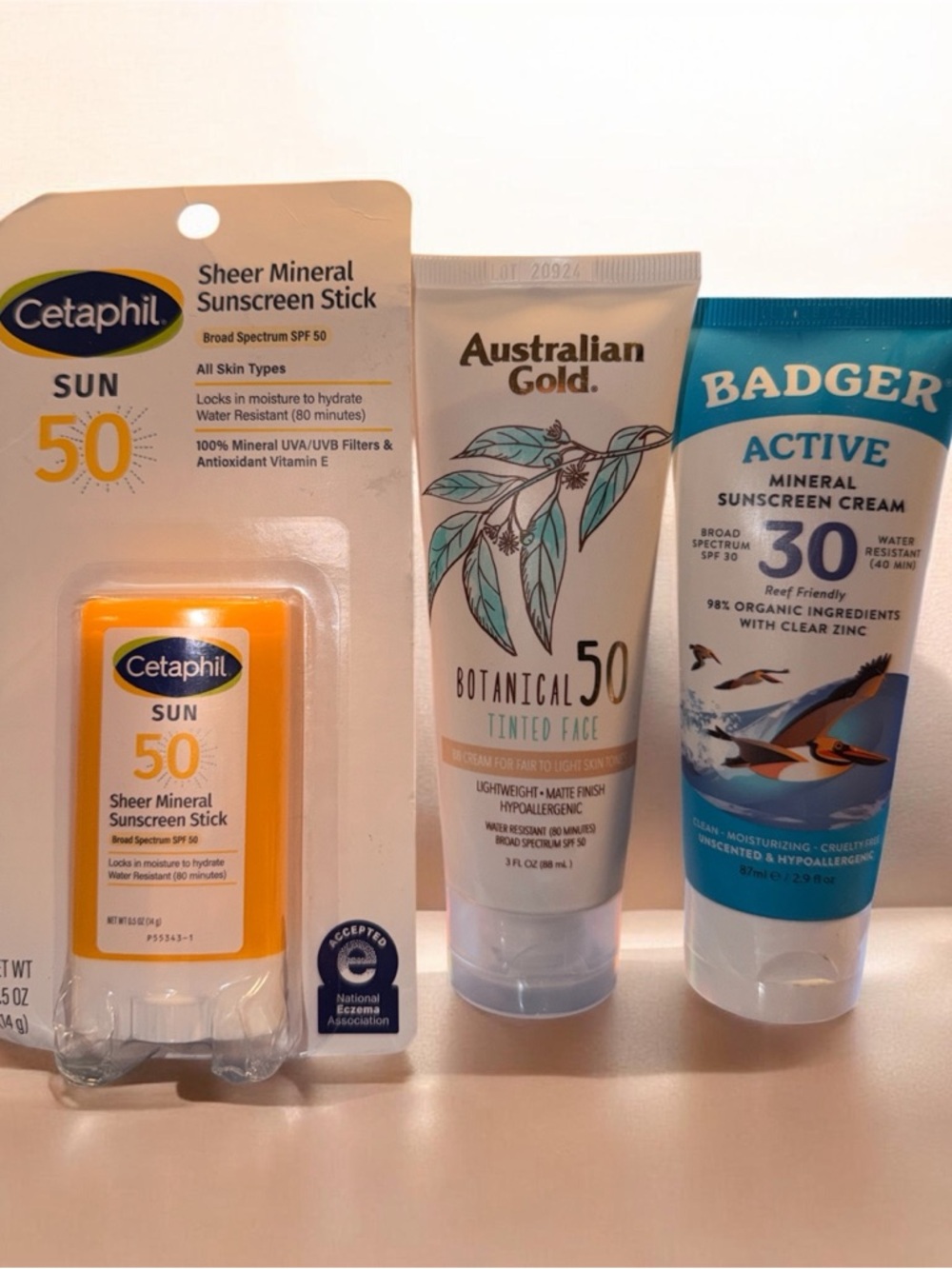 ☀️ Sunscreen Bundle SPF 50 + 30 (Cetaphil, Australian Gold, Badger